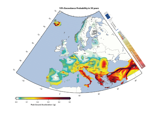 European Seismic Hazard Map: PGA, 475 years return period