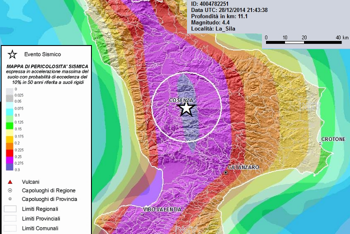 Mappa di pericolosità sismica del territorio