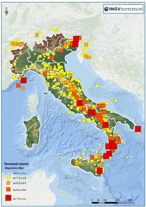 La sismicità dall’anno 1000 al 2006 (Dati: CPTI11, http://emidius.mi.ingv.it/CPTI11/)