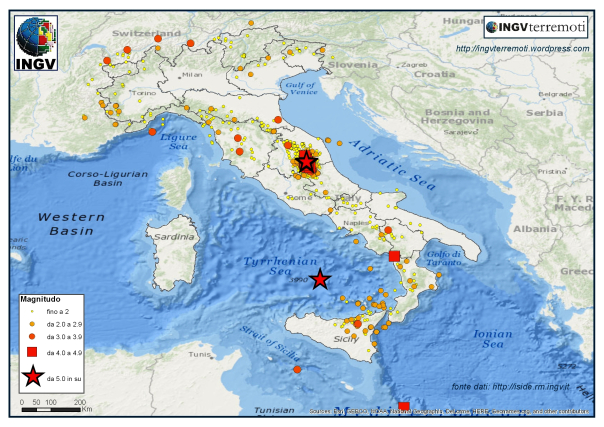 La sismicità localizzata dalla Rete Sismica Nazionale dell'INGV durante il mese di ottobre 2016.